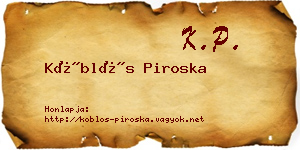 Köblös Piroska névjegykártya